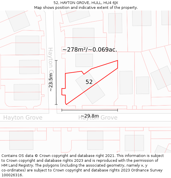 52, HAYTON GROVE, HULL, HU4 6JX: Plot and title map