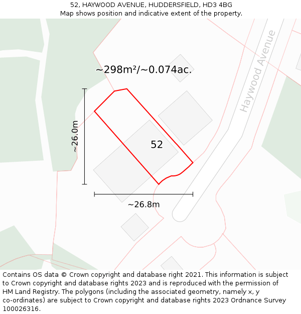 52, HAYWOOD AVENUE, HUDDERSFIELD, HD3 4BG: Plot and title map