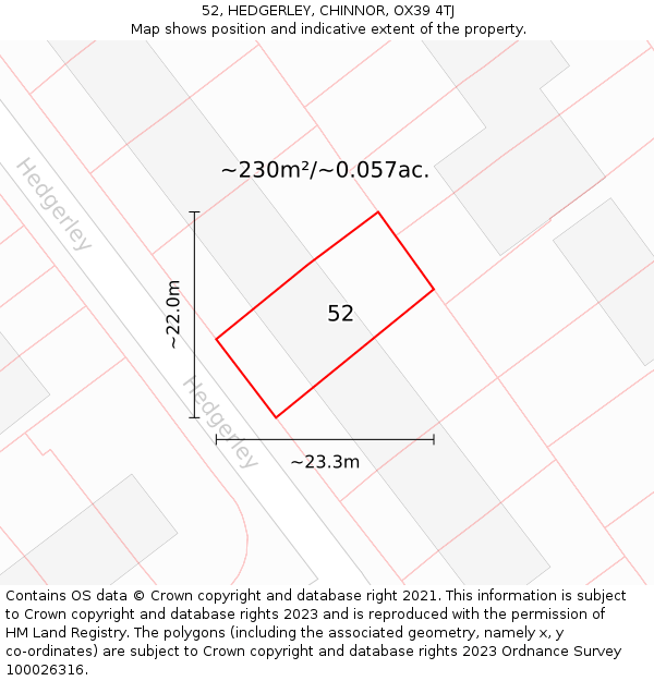 52, HEDGERLEY, CHINNOR, OX39 4TJ: Plot and title map