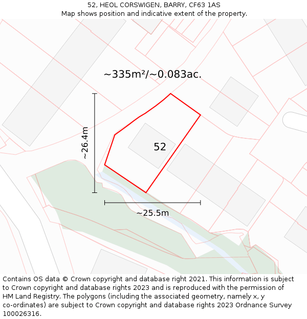 52, HEOL CORSWIGEN, BARRY, CF63 1AS: Plot and title map