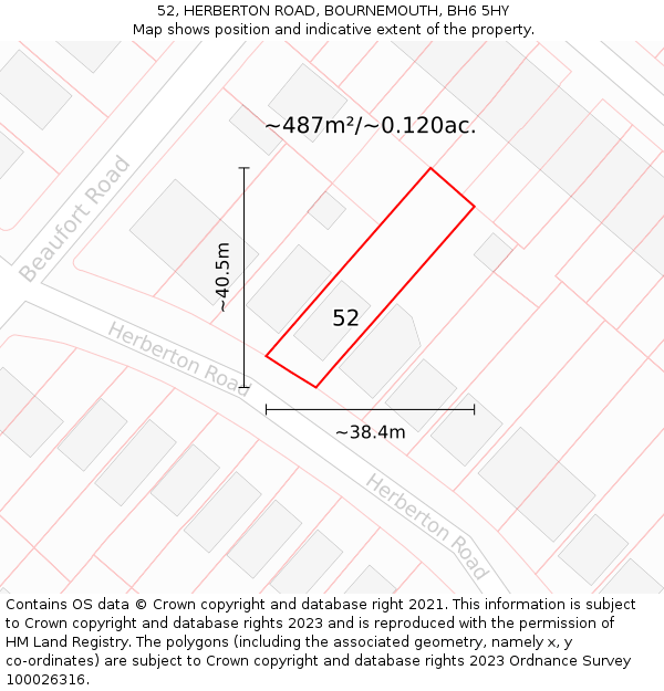 52, HERBERTON ROAD, BOURNEMOUTH, BH6 5HY: Plot and title map