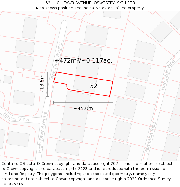 52, HIGH FAWR AVENUE, OSWESTRY, SY11 1TB: Plot and title map