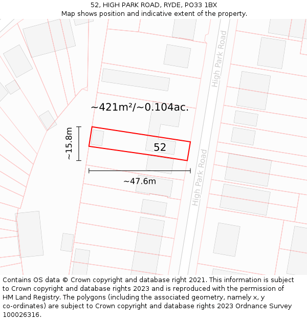 52, HIGH PARK ROAD, RYDE, PO33 1BX: Plot and title map