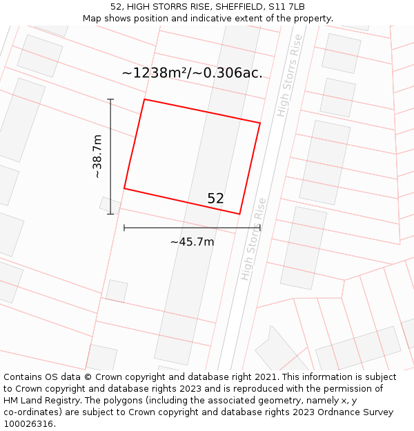 52, HIGH STORRS RISE, SHEFFIELD, S11 7LB: Plot and title map