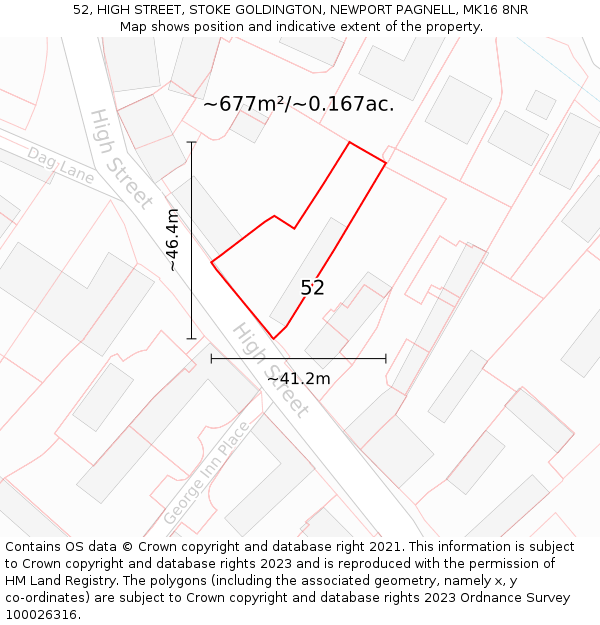 52, HIGH STREET, STOKE GOLDINGTON, NEWPORT PAGNELL, MK16 8NR: Plot and title map