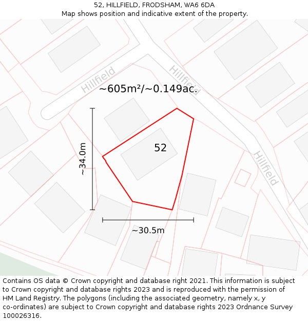 52, HILLFIELD, FRODSHAM, WA6 6DA: Plot and title map