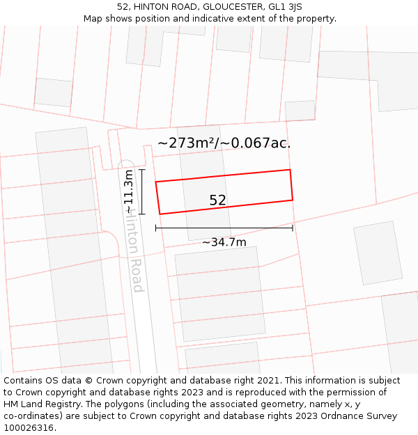 52, HINTON ROAD, GLOUCESTER, GL1 3JS: Plot and title map