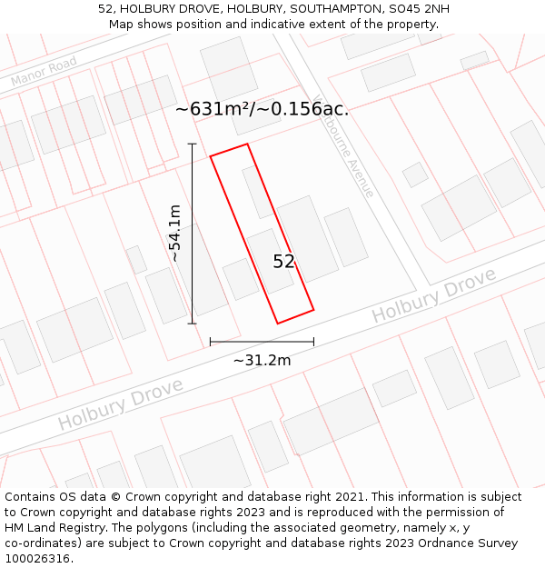 52, HOLBURY DROVE, HOLBURY, SOUTHAMPTON, SO45 2NH: Plot and title map