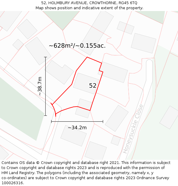 52, HOLMBURY AVENUE, CROWTHORNE, RG45 6TQ: Plot and title map