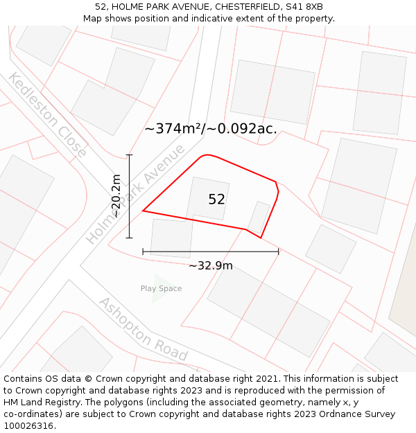 52, HOLME PARK AVENUE, CHESTERFIELD, S41 8XB: Plot and title map