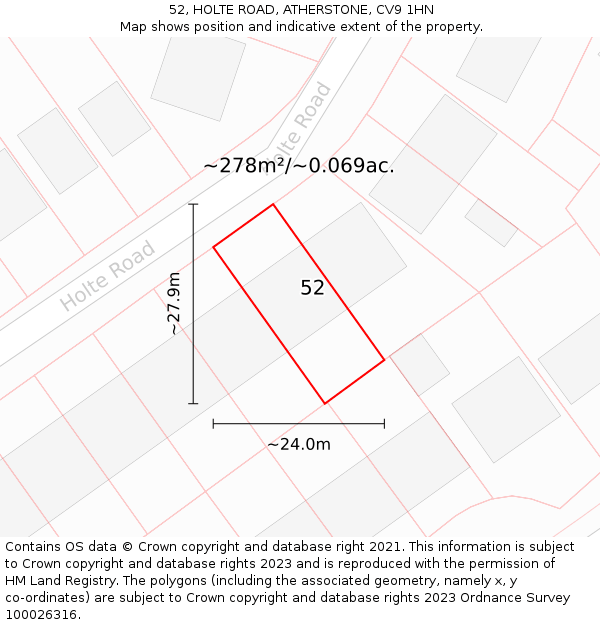 52, HOLTE ROAD, ATHERSTONE, CV9 1HN: Plot and title map