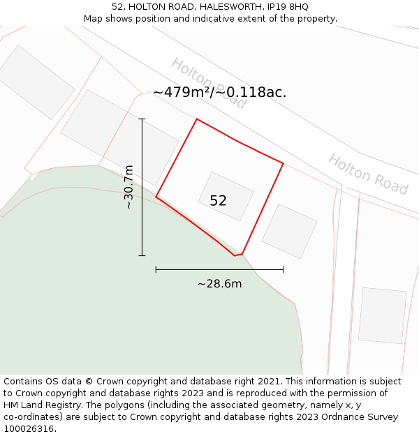 52, HOLTON ROAD, HALESWORTH, IP19 8HQ: Plot and title map