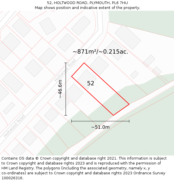 52, HOLTWOOD ROAD, PLYMOUTH, PL6 7HU: Plot and title map