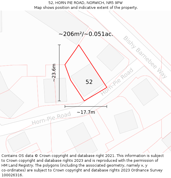 52, HORN PIE ROAD, NORWICH, NR5 9PW: Plot and title map