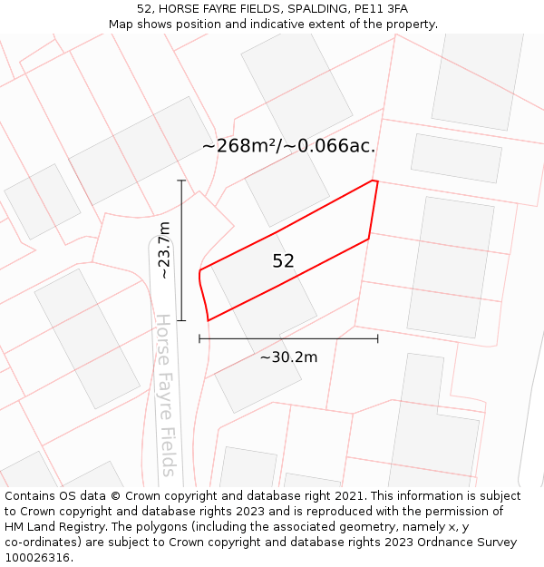 52, HORSE FAYRE FIELDS, SPALDING, PE11 3FA: Plot and title map