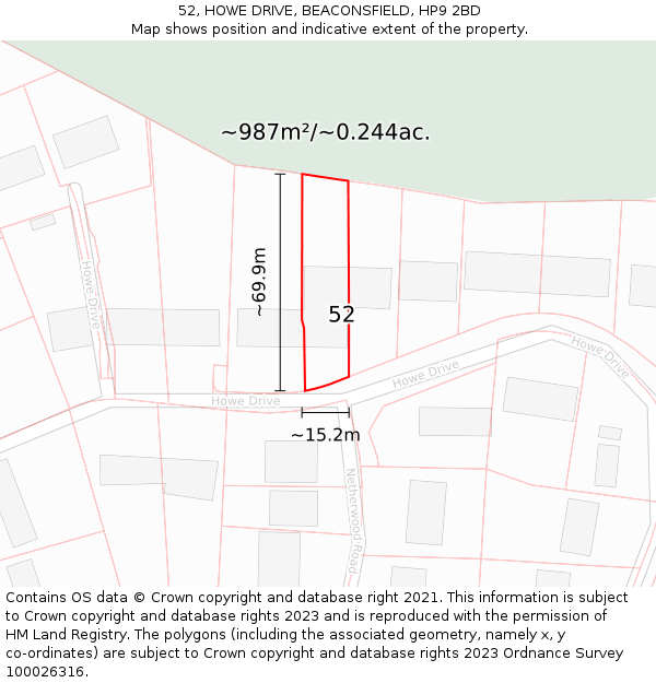 52, HOWE DRIVE, BEACONSFIELD, HP9 2BD: Plot and title map