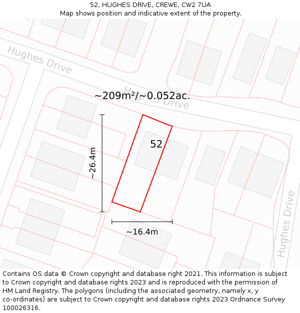 52, HUGHES DRIVE, CREWE, CW2 7UA: Plot and title map