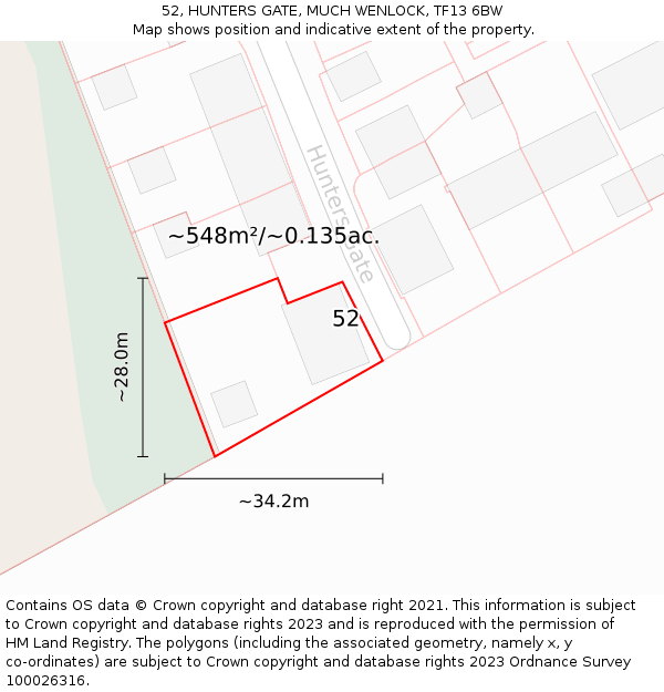 52, HUNTERS GATE, MUCH WENLOCK, TF13 6BW: Plot and title map