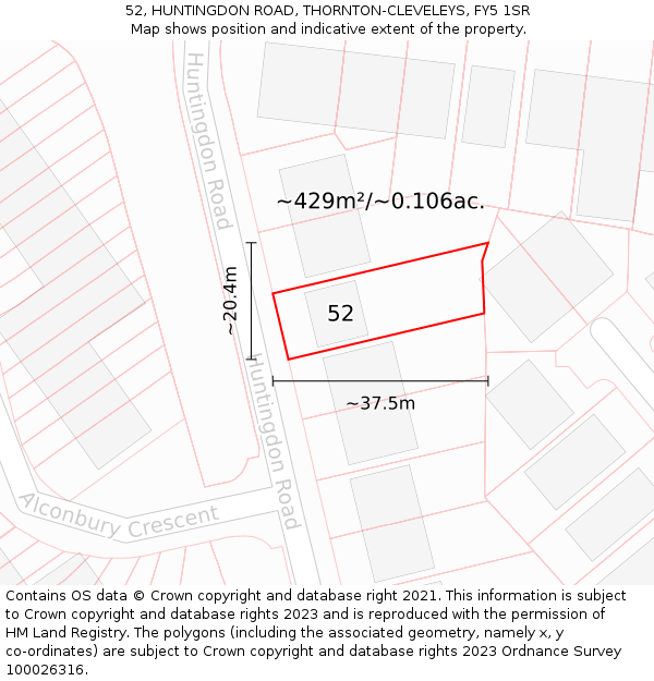 52, HUNTINGDON ROAD, THORNTON-CLEVELEYS, FY5 1SR: Plot and title map