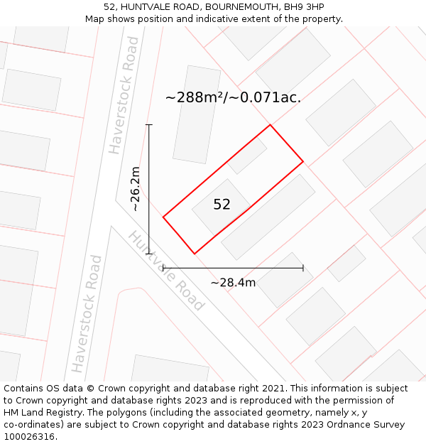 52, HUNTVALE ROAD, BOURNEMOUTH, BH9 3HP: Plot and title map