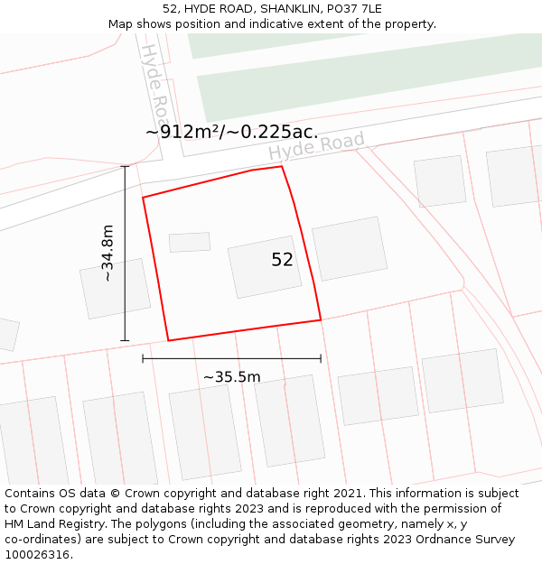 52, HYDE ROAD, SHANKLIN, PO37 7LE: Plot and title map