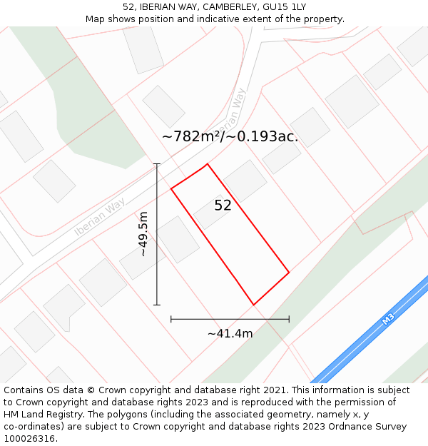 52, IBERIAN WAY, CAMBERLEY, GU15 1LY: Plot and title map