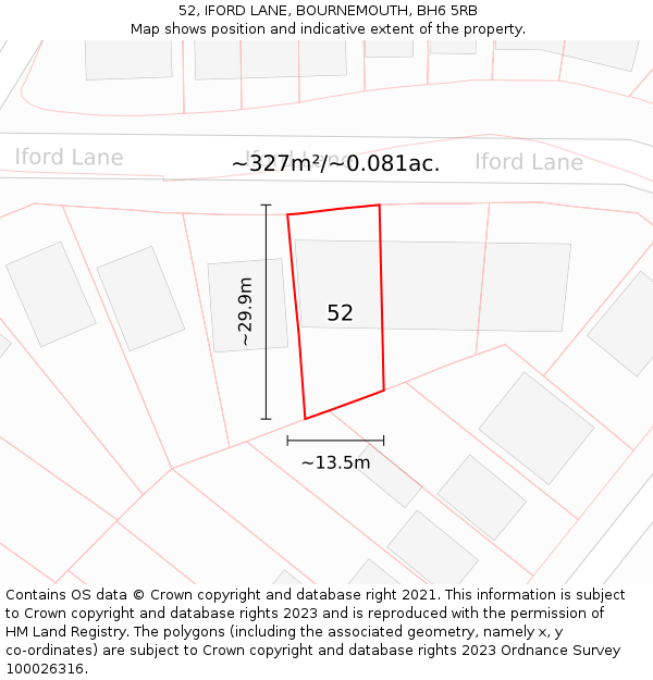 52, IFORD LANE, BOURNEMOUTH, BH6 5RB: Plot and title map
