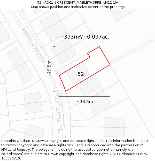 52, JACKLIN CRESCENT, MABLETHORPE, LN12 1JH: Plot and title map