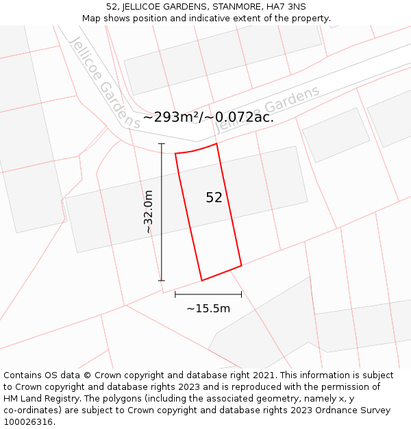 52, JELLICOE GARDENS, STANMORE, HA7 3NS: Plot and title map