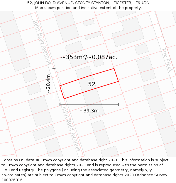 52, JOHN BOLD AVENUE, STONEY STANTON, LEICESTER, LE9 4DN: Plot and title map