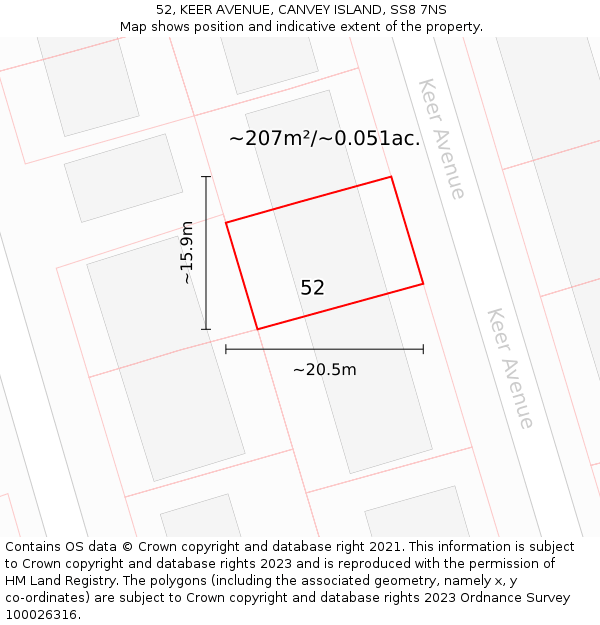 52, KEER AVENUE, CANVEY ISLAND, SS8 7NS: Plot and title map