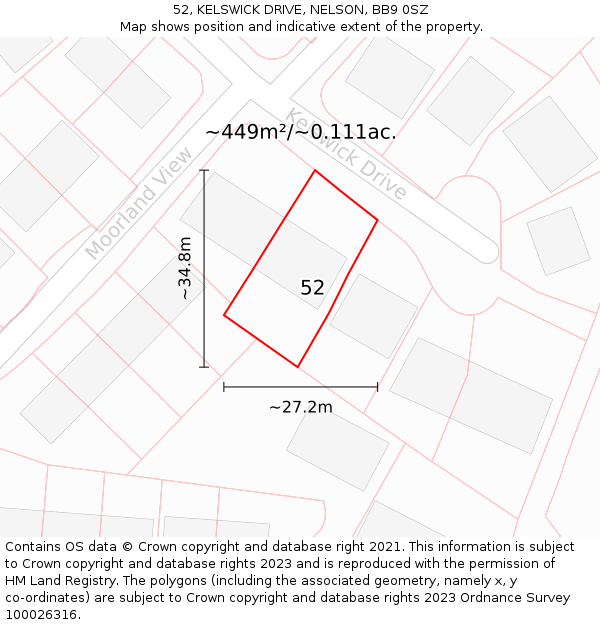 52, KELSWICK DRIVE, NELSON, BB9 0SZ: Plot and title map