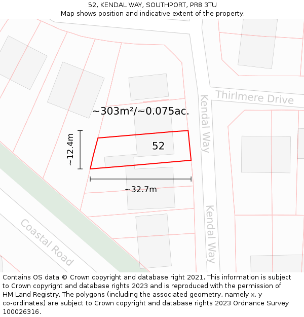 52, KENDAL WAY, SOUTHPORT, PR8 3TU: Plot and title map