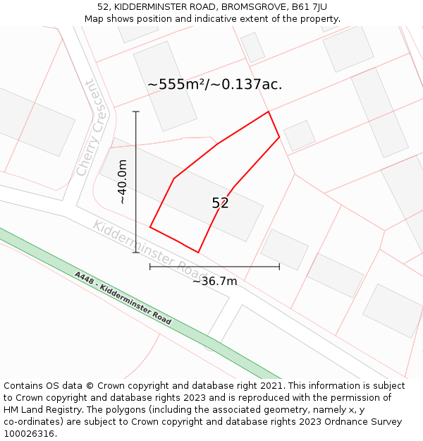 52, KIDDERMINSTER ROAD, BROMSGROVE, B61 7JU: Plot and title map