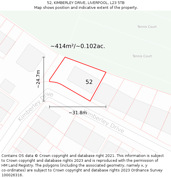 52, KIMBERLEY DRIVE, LIVERPOOL, L23 5TB: Plot and title map