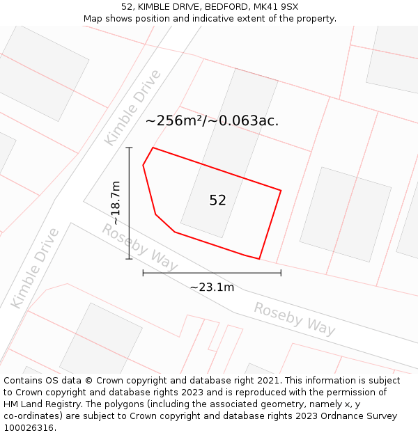 52, KIMBLE DRIVE, BEDFORD, MK41 9SX: Plot and title map