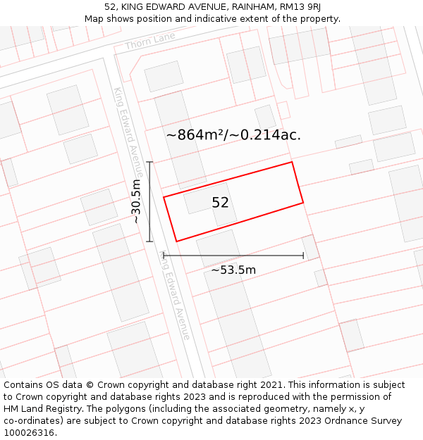 52, KING EDWARD AVENUE, RAINHAM, RM13 9RJ: Plot and title map