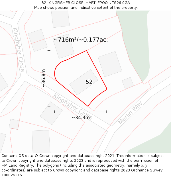 52, KINGFISHER CLOSE, HARTLEPOOL, TS26 0GA: Plot and title map