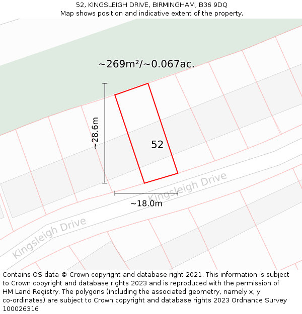 52, KINGSLEIGH DRIVE, BIRMINGHAM, B36 9DQ: Plot and title map