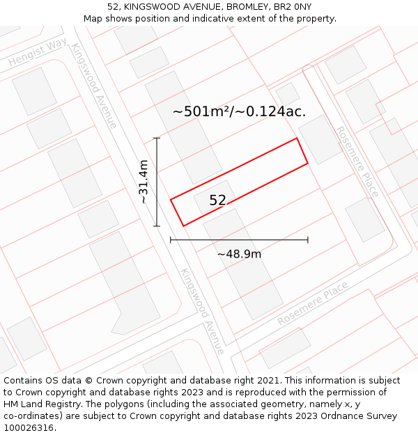 52, KINGSWOOD AVENUE, BROMLEY, BR2 0NY: Plot and title map
