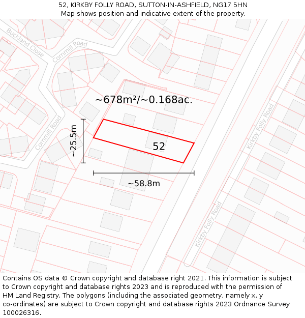 52, KIRKBY FOLLY ROAD, SUTTON-IN-ASHFIELD, NG17 5HN: Plot and title map