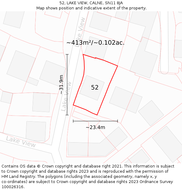 52, LAKE VIEW, CALNE, SN11 8JA: Plot and title map