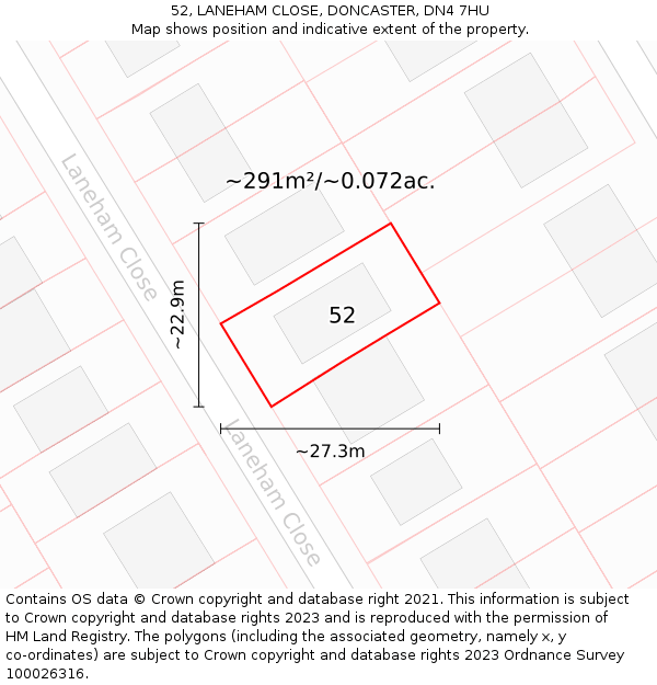 52, LANEHAM CLOSE, DONCASTER, DN4 7HU: Plot and title map