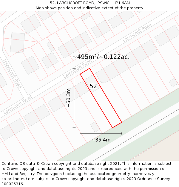 52, LARCHCROFT ROAD, IPSWICH, IP1 6AN: Plot and title map