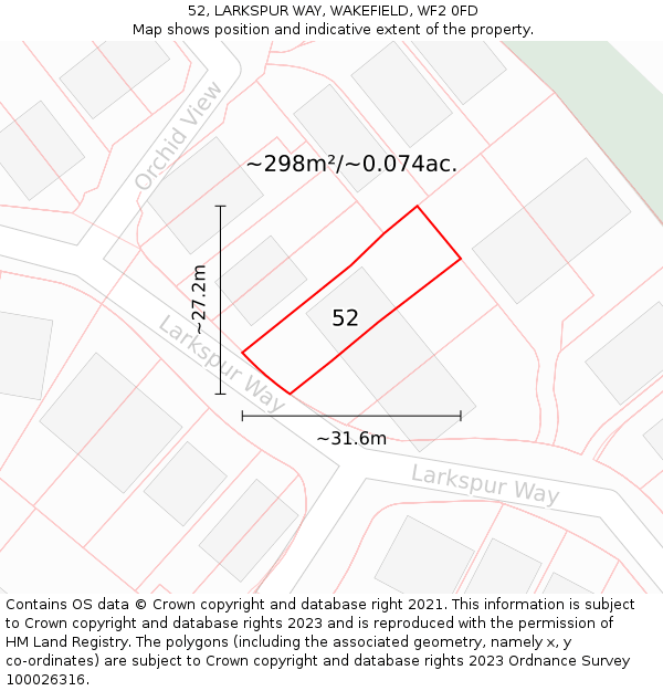 52, LARKSPUR WAY, WAKEFIELD, WF2 0FD: Plot and title map