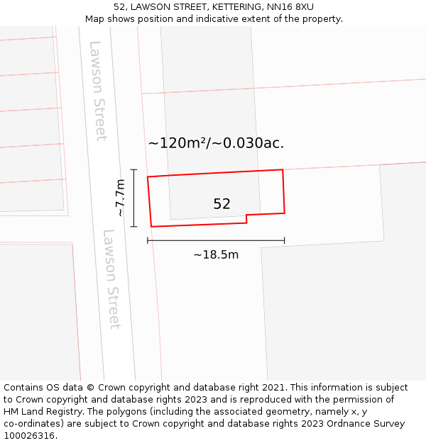 52, LAWSON STREET, KETTERING, NN16 8XU: Plot and title map