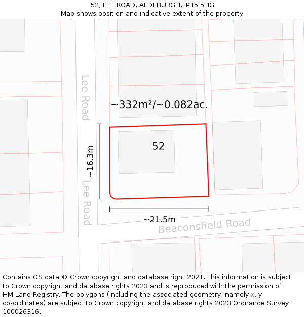 52, LEE ROAD, ALDEBURGH, IP15 5HG: Plot and title map