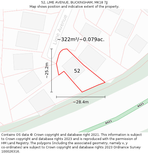 52, LIME AVENUE, BUCKINGHAM, MK18 7JJ: Plot and title map