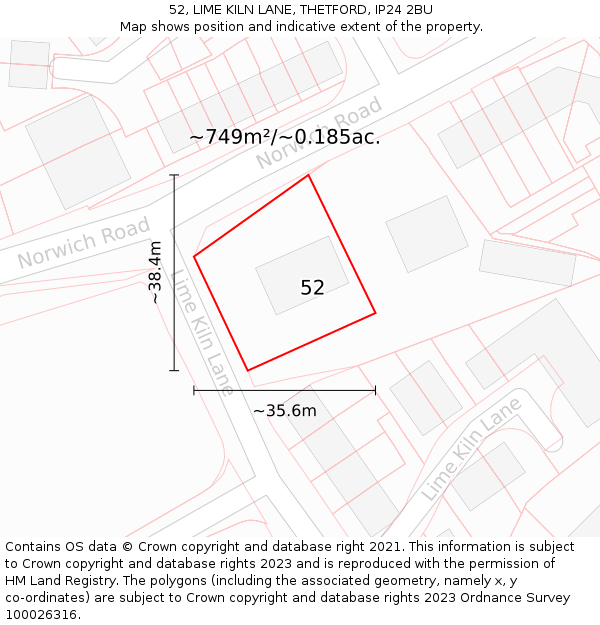 52, LIME KILN LANE, THETFORD, IP24 2BU: Plot and title map