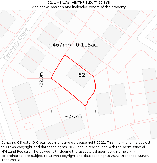 52, LIME WAY, HEATHFIELD, TN21 8YB: Plot and title map